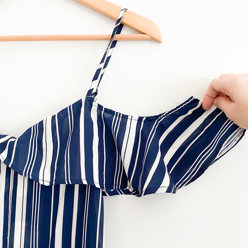 NWT JAPNA Navy White Stripes Maxi Romper - Picture 5 of 6